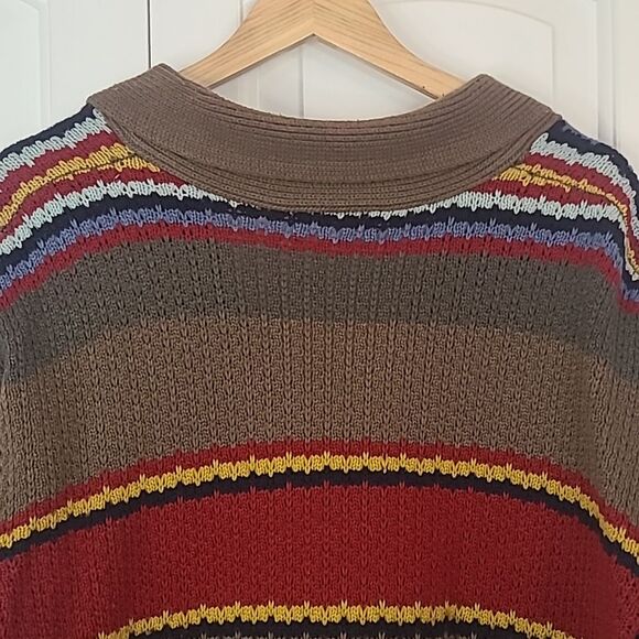 OrderPlus Men’s Striped Multicolor Retro Style Hipster Cardigan Sweater Size L - Picture 8 of 10